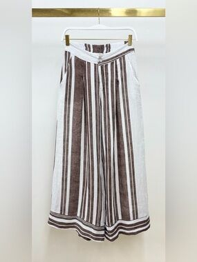 (154018-1-STRIPE-W/C)  STRIPE LINEN WIDE LEG PLAZZO PANTS